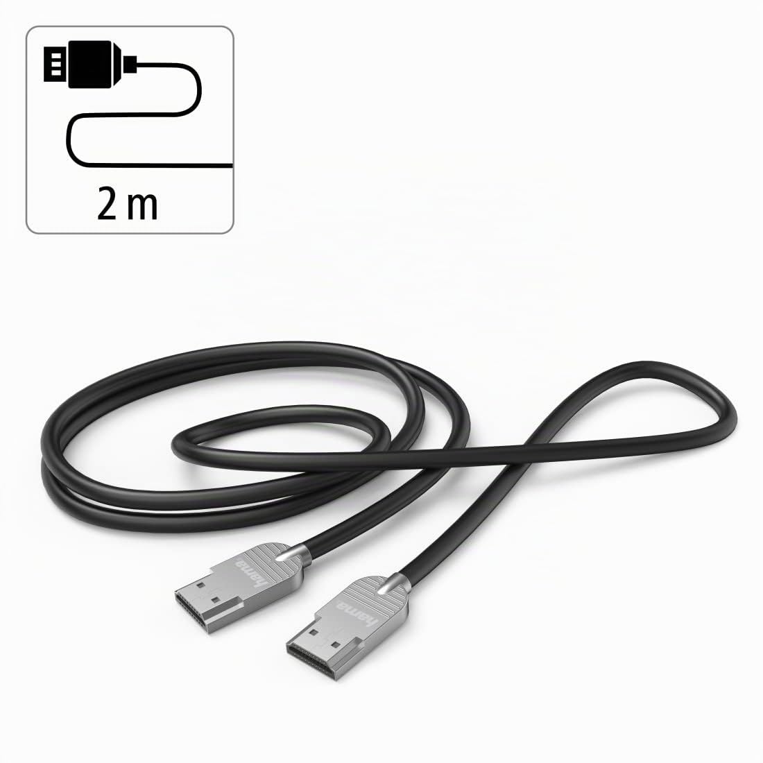 Hama HDMI Kabel 2 m lang Ultra HD 4K (High Speed HDMI Cable HDR, HEC, ARC, Monitorkabel mit Metallstecker im Slim Design, Verbindung von PC/Notebook mit Monitor, TV, Beamer, Playstation, XBOX)