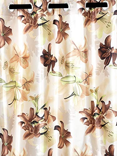 Image of Home Sizzler 2 Pieces 3D Floral Eyelet Polyester Semi- Transparent Long Door Curtains - 8 Feet, Brown