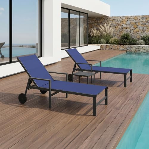 Image of PURPLE LEAF Pool Chaise Lounge, Aluminum 2-Piece Set with Armrests, Navy
