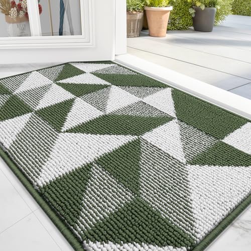 Image of OLANLY Door Mat Indoor Entrance Washable 32x20, Odor-Free Low-Profile Front Back Geometric Doormat, Absorbent Resist Dirt Entry Carpet, Easy to Clean Sturdy Inside Floor Mats for Entryway, Green