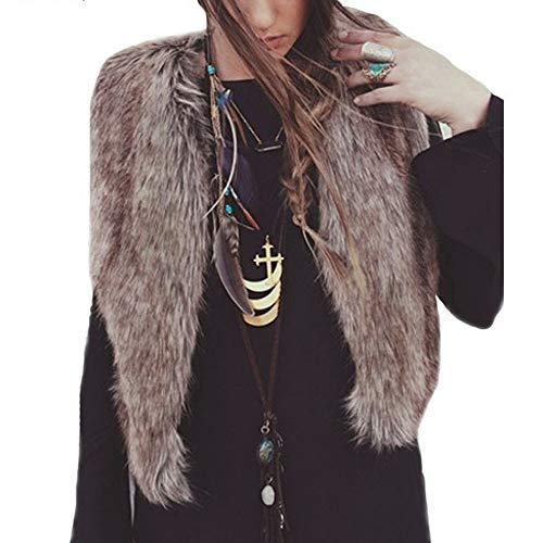 KYLEON Women's Coat Vest Warm Faux Fox Fur Sleeveless Pea Coat Parkas Fleece Trench Coat Jacket Overcoat Outwear Cardigan