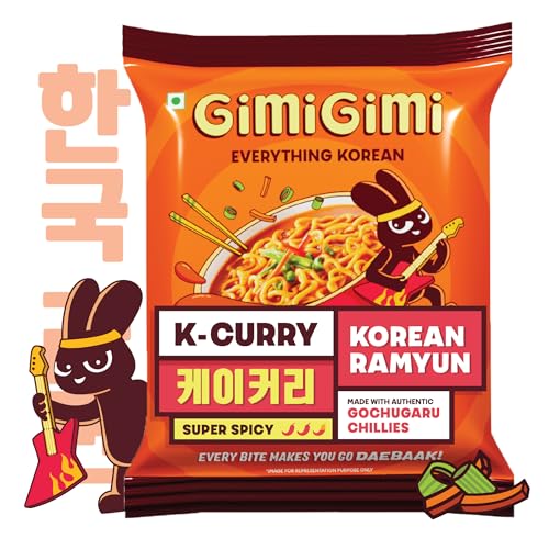 Image of GIMI GIMI - K-Curry (Pack of 2), 125g each | Veg Korean Ramyun | Authentic Gochugaru Chillies | Thick & Bouncy Noodles