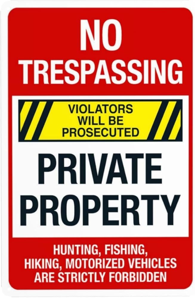 No Trespassing Violators Will Be Prosecuted Private Property Hunting Fishing Hiking Warning Sign Private Property Security Metal Signs For Business Wall Safety Caution Decor Gift For Women 8x12 Inch