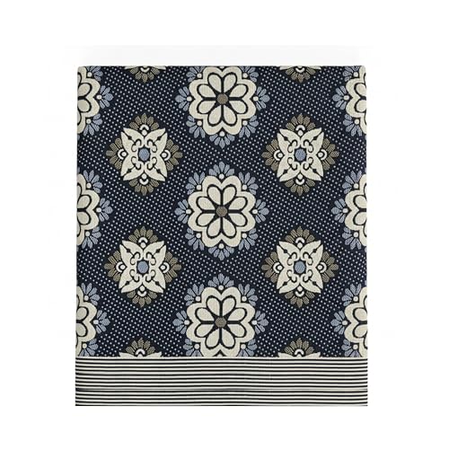 Image of LITO LINEN AND TOWEL Single Bed Solapur Chaddar 100% Cotton Blanket - Reversible Handloom Bedspread for Winter & All Seasons, Soft Breathable Cotton Bedsheet /Blanket, 60 x 90 Inch, Navy Blue Floral