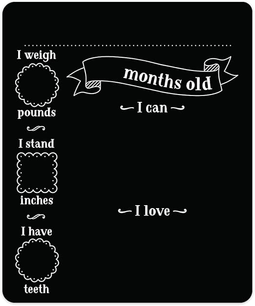 Monthly Baby Stats and Milestones Sign/Months Old Reusable Plastic Board / 10" x 12" Gender Neutral Black Photo Prop