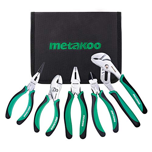 METAKOO Pliers Set, 5 pc Pliers with Case, Long Nose Pliers, Tongue and Groove Pliers, Slip Joint Pliers, Diagonal Pliers, Linesman Pliers, Pliers Tools Set for Home Repair and DIY MPS03H