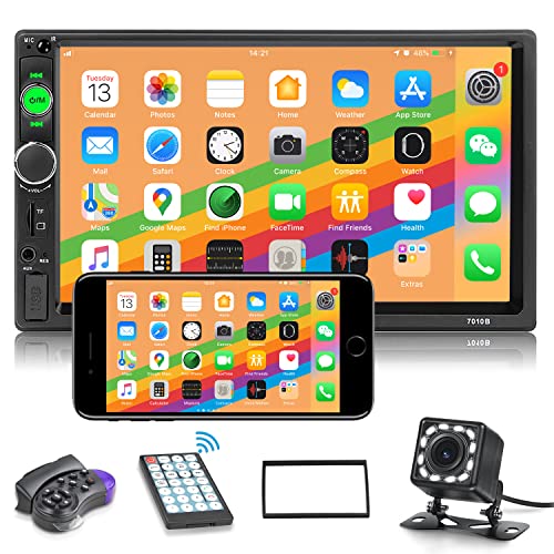 2 DIN Radio Coche Bluetooth 7 Pulgadas HD Touch Screen autoradio Stereo con cámara de Respaldo Soporte Mirror Link para Android/iOS
