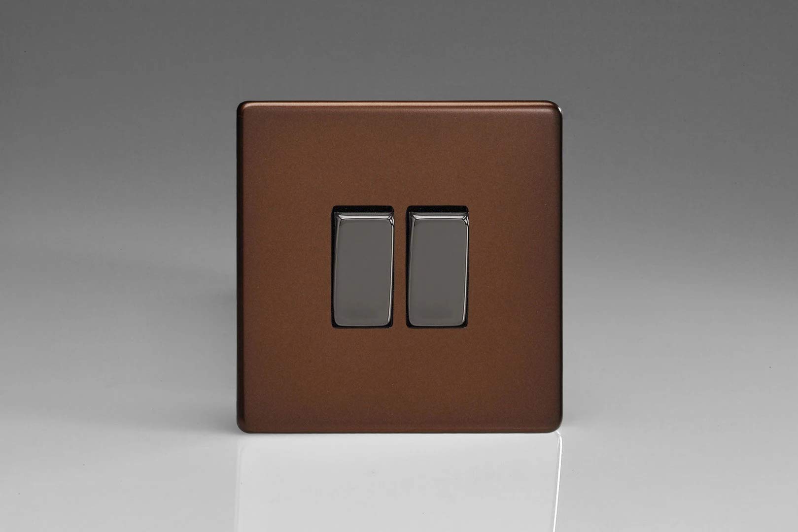 XDM2S Varilight Flat Plate Screwless Mocha 2 Gang Light Switch
