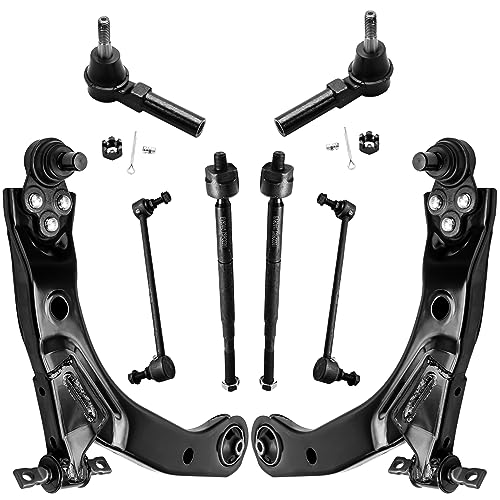 Image of Detroit Axle - Front 8pc Control Arms Kit for Chevy Cobalt HHR Pontiac G5 Pursuit Saturn Ion, 2 Lower Control Arms w /Ball Joints 4 Tie Rod Ends 2 Sway Bar End Links Replacement