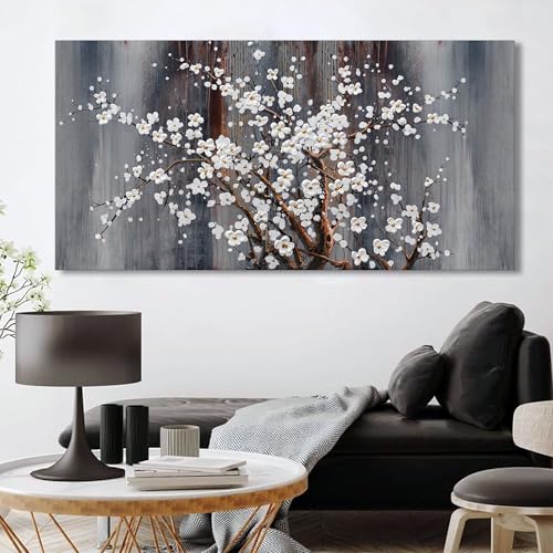 Image of AJAZIKO Plum Blossom Canvas Wall Art Brown Wall Decor Living Room Bedroom Pictures for Over Bed Framed Artwork for Wall Modern Canvas Paintings for Decorations Office Decor