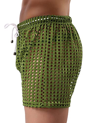 Panegy Men's Muscle Shorts Fishnet Openwork Boxer Shorts Workout Running Gym Mesh Hot Shorts Swim Trunks3