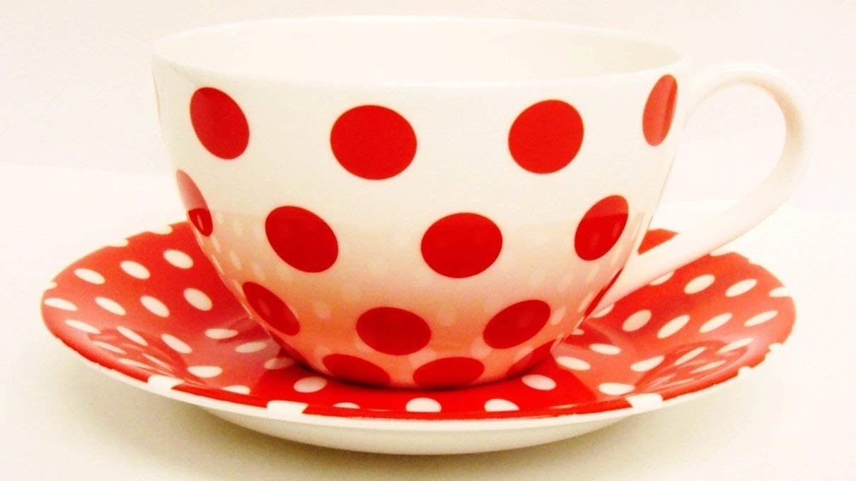 Fromeuropewithlove Red Dots & Spots Breakfast Cup & Saucer Fine Bone China Large Cup Saucer Set Hand Decorated In Uk