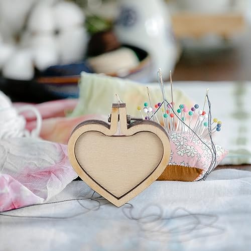 Image of 10Pcs Mini Embroidery Hoops 1.6 Inch Wooden Heart Shaped Cross Stitch Frames for DIY Pendant Craft Jewelry Making