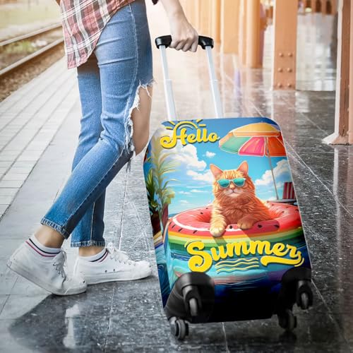 Hello Summer Maine Coon Pool Day on Watermelon Float Travel Luggage Cover Cat Lover Kitten Owner Gifts Suitcase Dust Protective Decor 130083