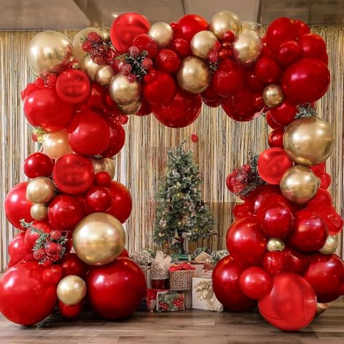 Red and Gold Balloon Garland Double Stuffed Ruby Red Gold Balloons Arch Kit With Mylar Balloon for Christmas New Year Baby Shower Valentine Anniversary Birthday Party Decoration - Image 8