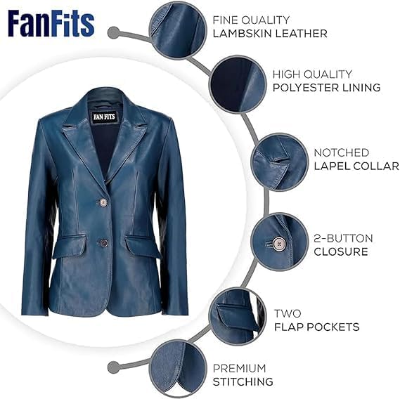 Women’s Lambskin Classic 2-Button Leather Blazer – Casual Long Sleeves Coat, Stylish Leather Blazer & Plus Size Jacket - Image 3