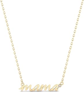 Diamond Mama Necklace in 14K Gold | 14k Real Gold Mother Daughter Necklace for Women | 14k Solid Gold Mom Cursive Letter Pendant Necklace | Delicate Diamond Jewelry | Gifts for Mother's Day, 18"