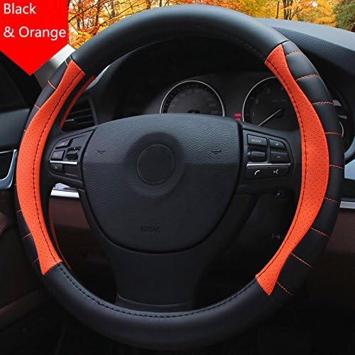 Wishlanlan Elegant Four Season Universal Anti-slip Leather Car Steering Wheel Cover#SU013 (Black+Orange)