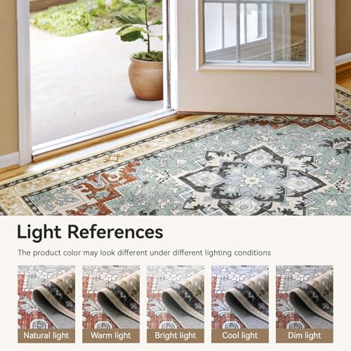 Lofus 3x5 Area Rugs for Living Room, Machine Washable Area Rug, Soft Small Rugs for Bedroom, Kitchen, Office and Indoor, Vintage Boho Carpet, Non-Slip Low Pile Carpets, Beige Orange
