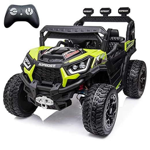 sopbost 4x4 24V Ride On Toy with Remote Control for Kids Electric Car Ride On Truck 4WD Battery Powered 4 Wheeler with EVA Tires Wheels, Green