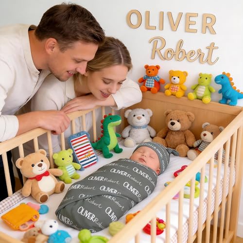 Image of Personazlied Baby Blanket, Custom Swaddle Blanket for Newborns with Name, Customized Baby Blanket for Boys and Girls, Ideal Personalized Baby Gifts for Newborns and Baby Showers (Pattern Name)