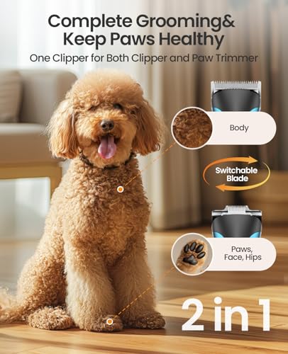 oneisall Dog Clippers & Paw Trimmer Dual Blade Grooming Kit, Dog Grooming Clippers with Stainless Steel Blade for Thick Hair, Cordless Low Noise Pet Clippers for Small, Medium and Large Dogs - Image 3