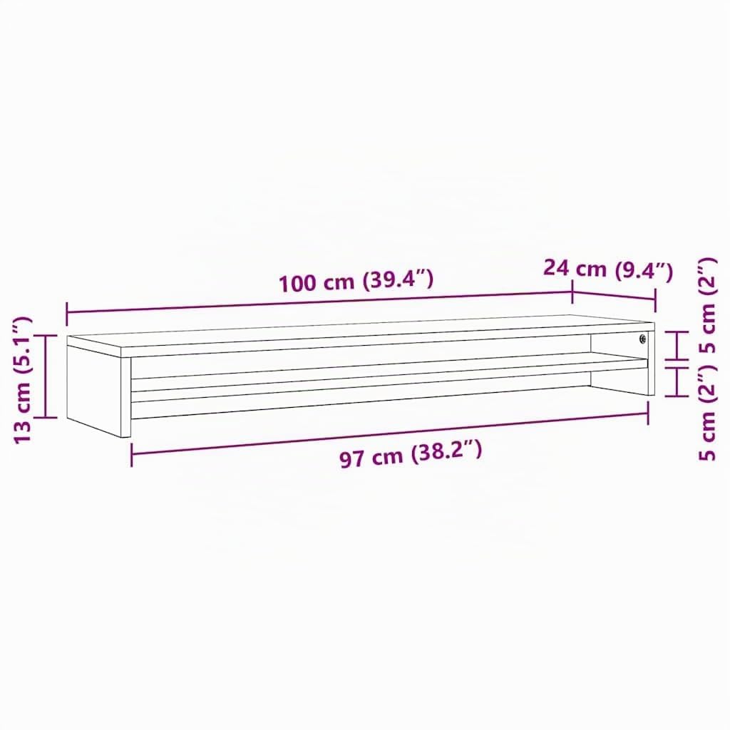vidaXL Soporte Monitor Elevador Armario de Escritorio Pantalla Portátil Mesa Estante Exhibición Madera Contrachapada Roble Marrón 100x24x13 cm