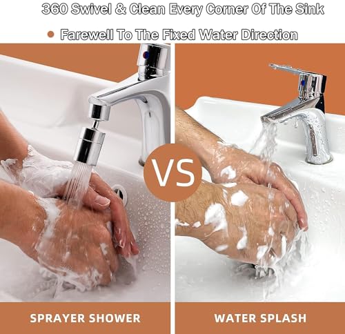 Kitchen Tap Spray Head, 360 Swivel Spout Kitchen Sink Tap, Tap Faucet Attachment Spray with 2 Functions Modes, Replacement Tap Aerator Sprayer Accessories, Universal Tap Adapter Attachment - Image 3
