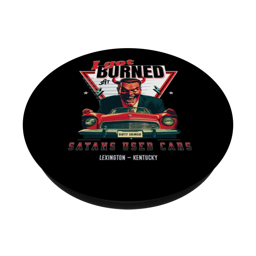 I Got Burned At Satans Used Cars Retro Devil LEXINGTON PopSockets Swappable PopGrip, Black - Image 2