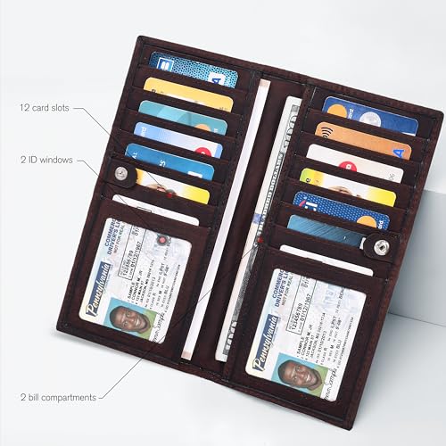 Oak Leathers Leather Wallet for Men Women - RFID Slim Minimalist Long Bifold Wallet - 12 Credit Card Holder 2 ID - Gifts for Him, Her2