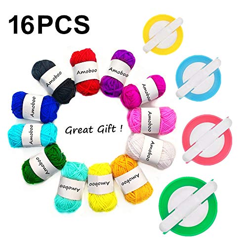 Pom Pom Maker 4 Tamaños Pompón Hacedor Pelusa Herramienta Para Lana Aguja Tejedor Tejido DIY para niños y adultos + 12Pcs Acrílico hilos