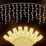 SALCAR LED Eisregen Lichterkette Außen 10m, Lichtervorhang Fenster Weihnachten Innen mit 400 LEDs, 31V mit 8 Modi und Memory-Funktion, Warmweiß