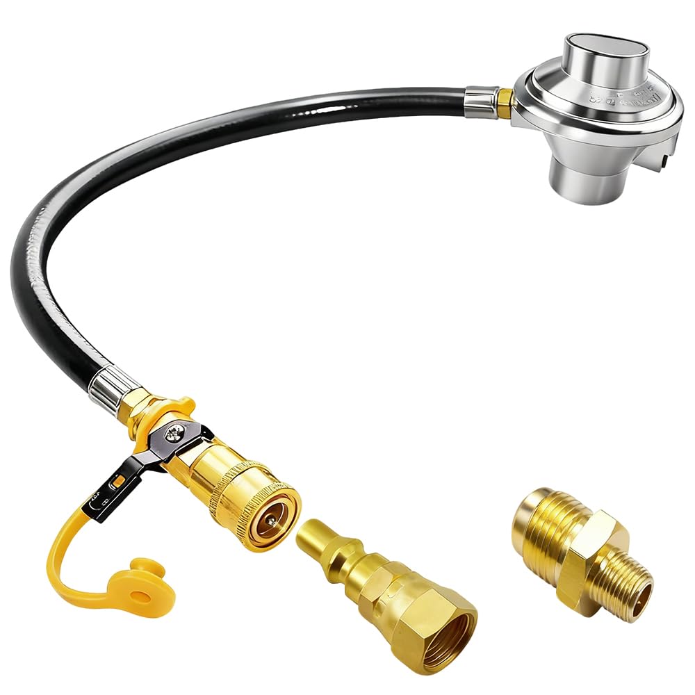 MCAMPAS Low Pressure 1LB Propane Tank Gas Regulator Valve with 1/4 Quick Connect Shut Off Valve for Outdoor Camper Grill Stove, Heater, Fireplace, Fire Pit