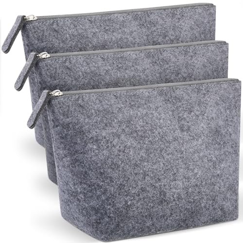 Xuniea 3 Stück Filz Kosmetiktasche zum Beplotten Make Up Tasche mit Reißverschluss Reise Rohlinge Kulturbeutel Multifunktion Federmäppchen für Weihnachten Muttertag(24 x 15 x 6 cm,Grau)