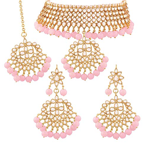 Aheli Indian Traditional Maang Tikka with Kundan Necklace Earrings Set Ethnic Wedding Party Designer Jewelry for Women