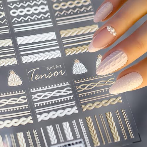 Winter Sweater Nail Art Stickers 5D Embossed Nail Decals Elegant...