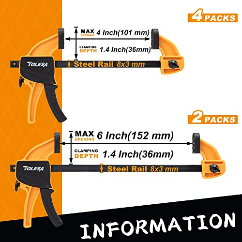 Bar Clamps for Woodworking TOLESA Mini Quick Grip Clamps 200N Load