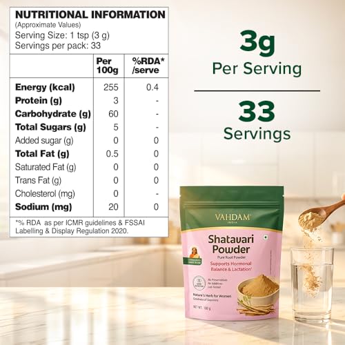 Image of VAHDAM Shatavari Powder 100g | Pure Shatavari Root Powder | Lactation & Hormonal Balance Support | Reproductive Wellness | Vegan | 33 Servings | Herbal Supplement