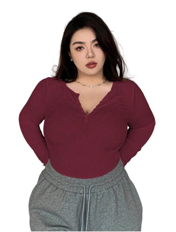 jc jummy couture Elegant Women’s Ribbed White Top with Notch Neck Design | Stylish Plus Size Full Sleeve T-Shirt for Daily Comfort & Trendy Casual Wear-picture-24