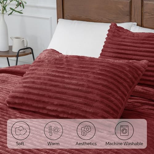 Image of BEDELITE Fleece Twin Comforter Set -Super Soft & Warm Fluffy Burgundy Bedding, Luxury Fuzzy Heavy Bed Set for All Season with 1 Pillow case