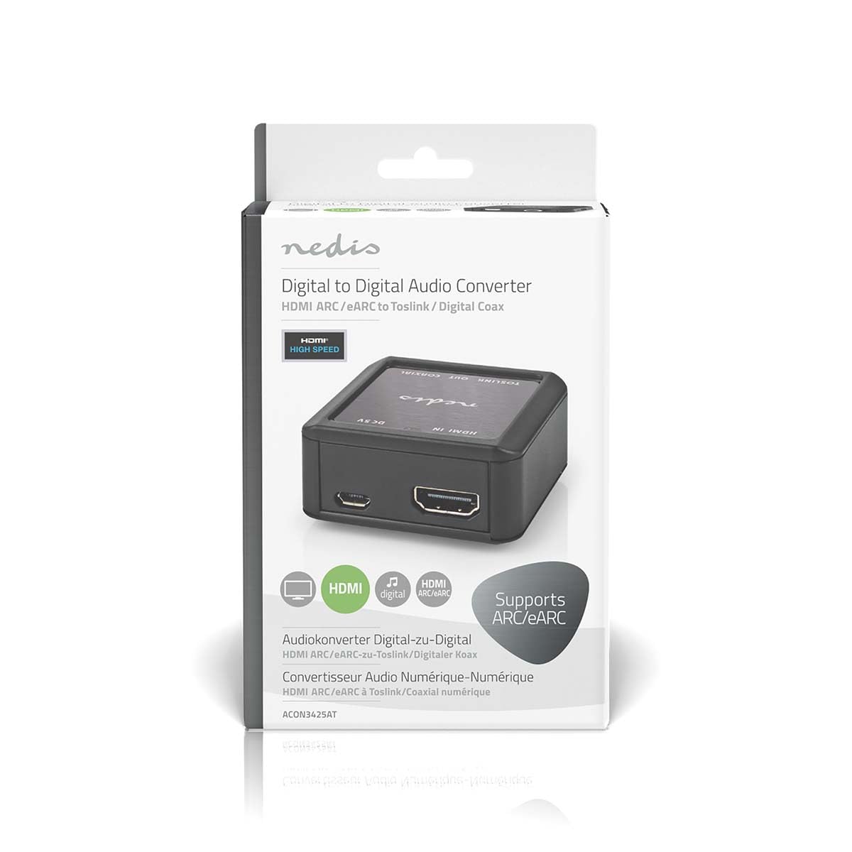 Nedis | Convertisseur audio numérique | 1 voie | Entrée de connexion : DC Power/HDMI™ | Sortie de connexion : 1 x audio coaxial / 1 x TosLink femelle | eARC | Automatique | Anthracite