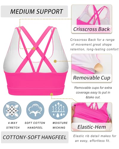 Image of RUNNING GIRL Sports Bras for Women,Padded Strappy Sports Bras Criss-Cross Back Medium Support Sports Bras with Removable Cups