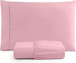 Jogo de Lençol Solteiro 2 Peças Micropercal 400 Fios com Ponto Palito, Toque Acetinado de Hotel, Antiácaro, Não Amassa, Lençol com Elástico, Não faz bolinha (Rosê)