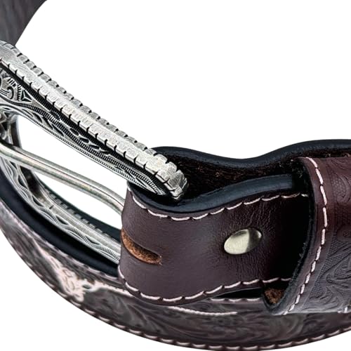 Western Leather Belt Tooled with Engraved Buckle – Cowboy & Cowgirl Rodeo Style4