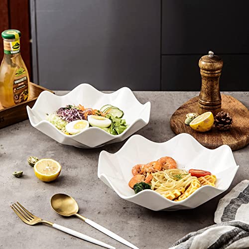 Ste-Cer 10 Inch Wave Decorative Fruit Bowl For Kitchen Counter,Salad Bowls And Platters,Large Seving Bowls For Pasta,Salad, Candy, Set Of 2（White Ceramic Bowl Modern） thumb #3