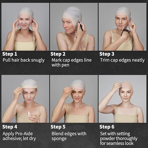 Go Ho Halloween Professional Bald Cap SFX Kit - Complete 8-Piece Makeup Set with Latex (30ml),Water Based Acrylic Adhesive(10ml),6 Colors Flesh Palette,Loose Setting Powder,Bald Cap&Applicators - Image 4