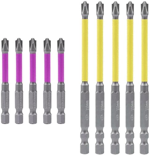 Juego de 10 puntas de destornillador Phillips magnéticas PH2 especiales ranuradas para electricistas, brocas largas #2 Phillips con cabeza de