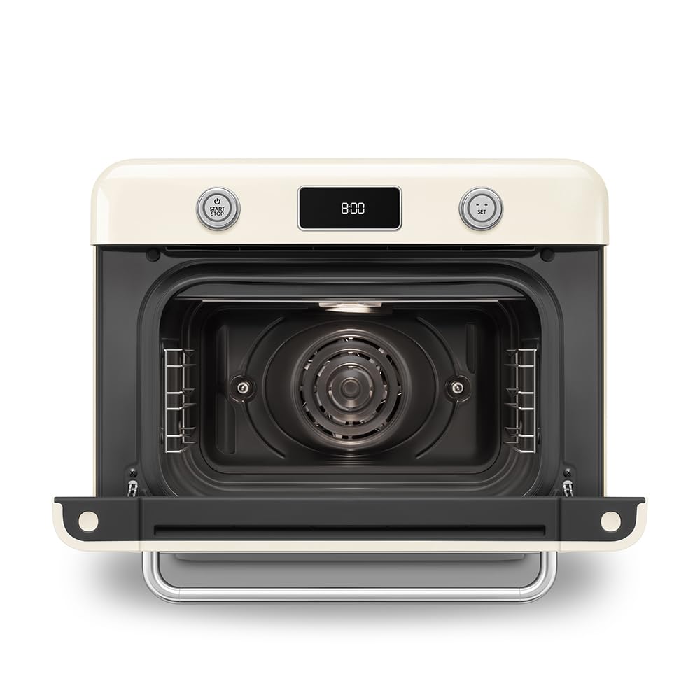 Smeg, Mini Horno Combinado COF01CREU, 10 Funciones de Cocina, 33 Recetas Automáticas, Depósito Desmontable, Cocción al Vapor, Función de Descalcificación, Potencia 1800W, Crema