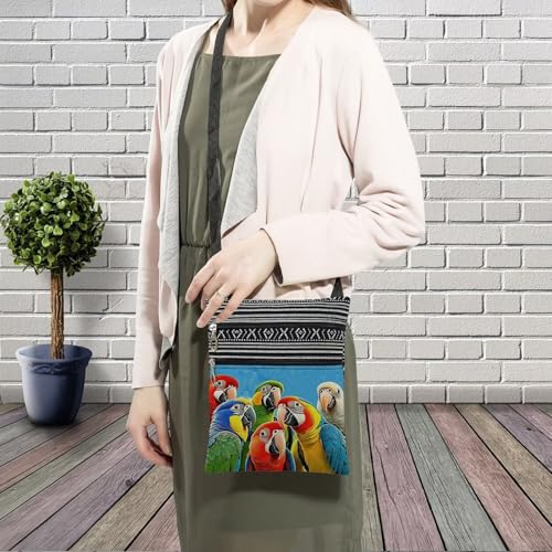 Parrots Messenger Bag Small Ethnic Pattern Printed Adjustable Strap Crossbody Zipper Pouch Parrots Phone Organizer Wallet Cute Shoulder Handbag for Women3