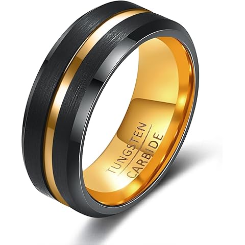 Tungsten Wedding Band Ring for Men 6mm 8mm Classic Groove Tungsten Wedding Band Rin...